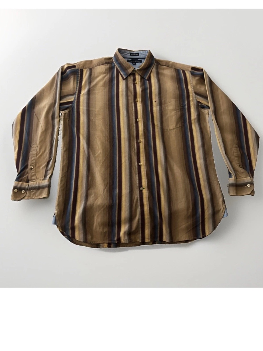 Tommy Hilfiger Vertical Stripe Button-Down Shirt in Brown and Blue